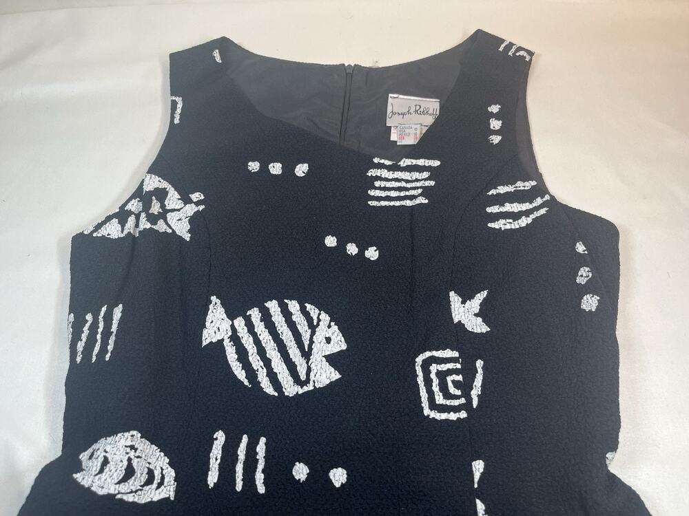 Vintage 80s Joseph Ribkoff Black White Asymmetrical Midi Dress Size 10